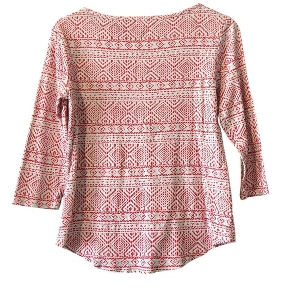 Chicos Size 0  Pink Aztec The Ultimate Tee Cotton‎ Shirt Modern Comfy Loungewear - Picture 2 of 13